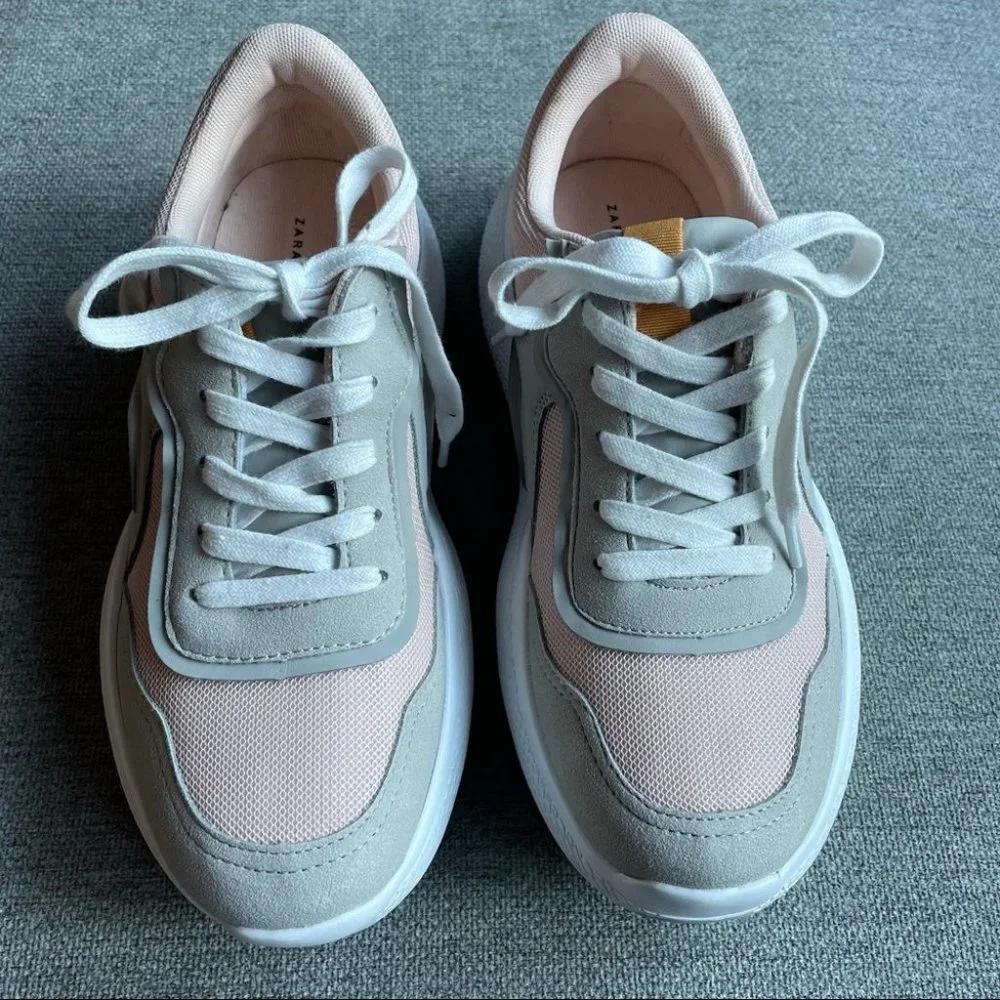 ZARA Woman Pink & Gray Platform Fashion Trainers Sneakers - Picture 2 of 10